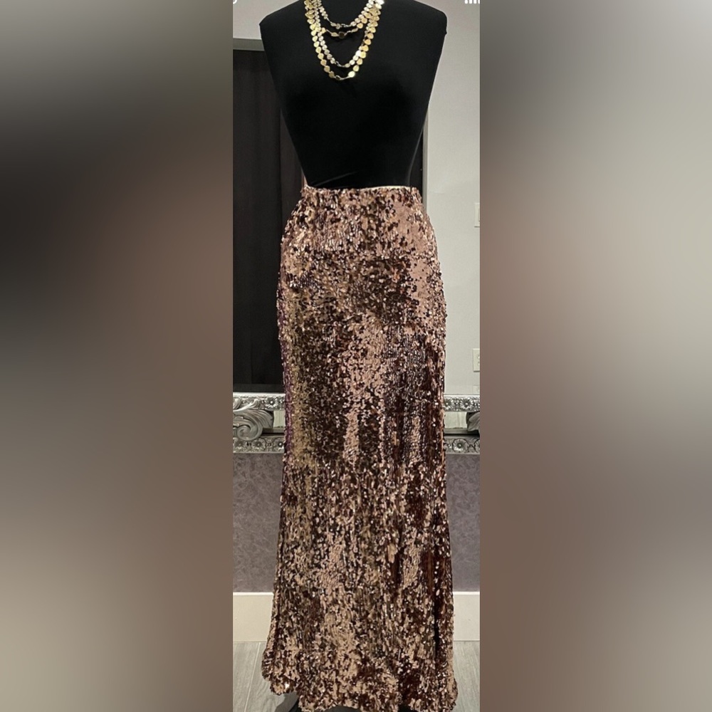 Free People Bombshell Champagne Gold Sequin Mermaid Maxi Skirt